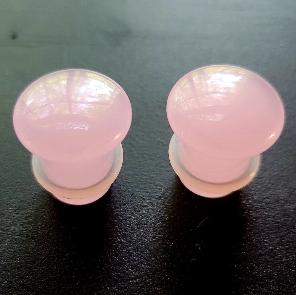 Genuine Rose Quartz Plugs/Gauges - 7/16" (11mm) - Pair - New